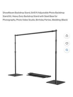 ShowMaven 8x10 ft Adjustable Photo Backdrop Stand Kit with Heavy Duty Steel Base